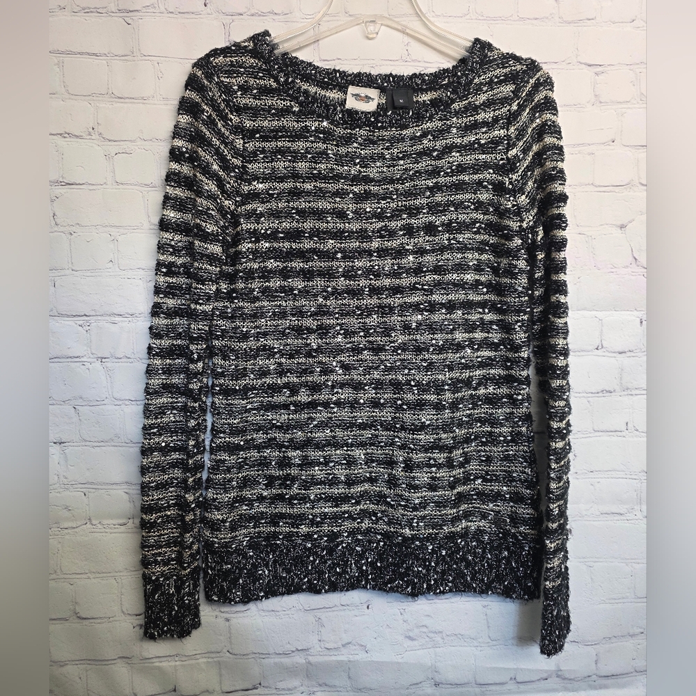 Harley Davidson/ Black and White Striped Sparkly Sweater